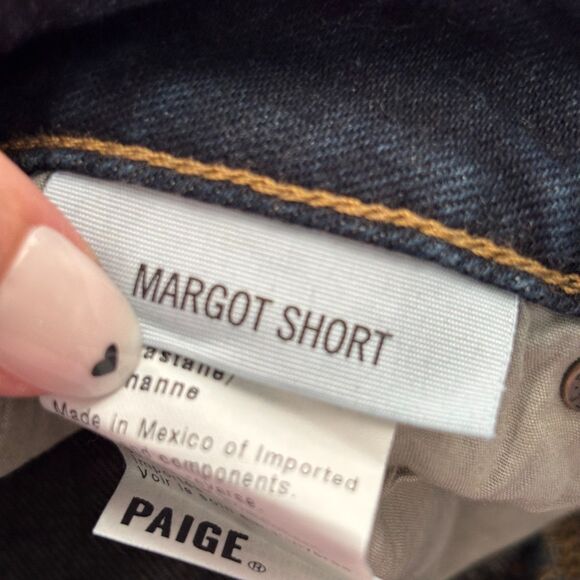 Paige Women Margot Shorts Jean Denim Raw Hem Cut Off Dark Wash Size 28 D135 - Picture 8 of 10